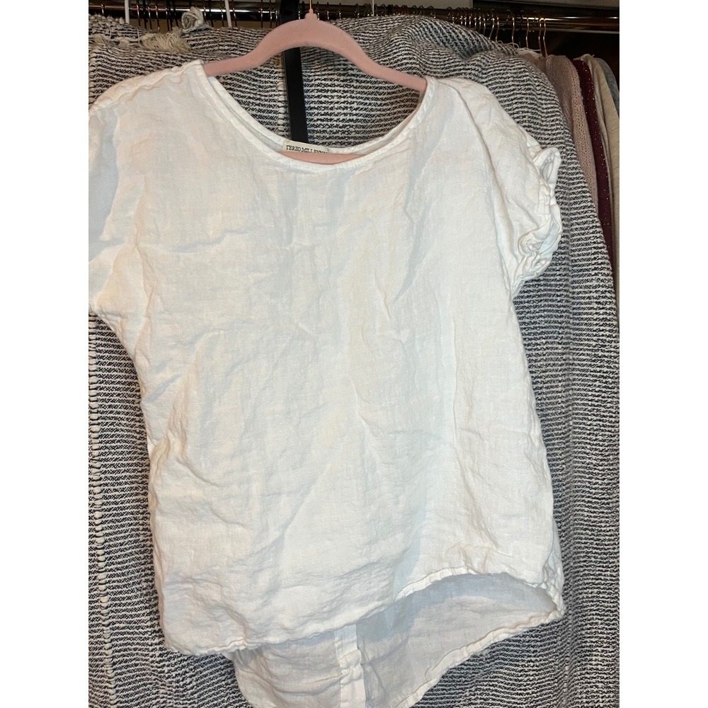 TERZO MILLENNIO Linen Shirt Top‎ Made in Italy Button Front White Size S